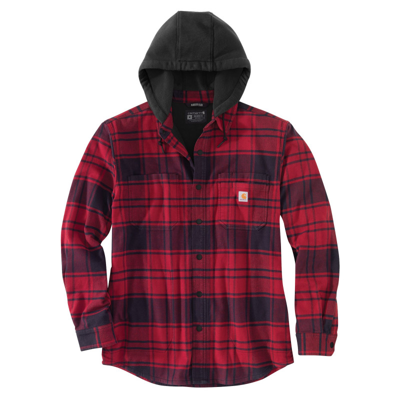 105621, FLANNEL FLEECE LINED HOODED SHIRT JAC, Surchemise, Polyester coton élasthanne, Carhartt, Rugged Flex, R09 Oxblood Rouge