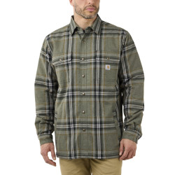 105430, FLANNEL SHERPA LINED SHIRT JAC, Chemise, Coton sherpa polyester, Carhartt,  , G72-Basil (Vert Militaire)