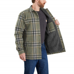 105430, FLANNEL SHERPA LINED SHIRT JAC, Chemise, Coton sherpa polyester, Carhartt,  , G72-Basil (Vert Militaire)