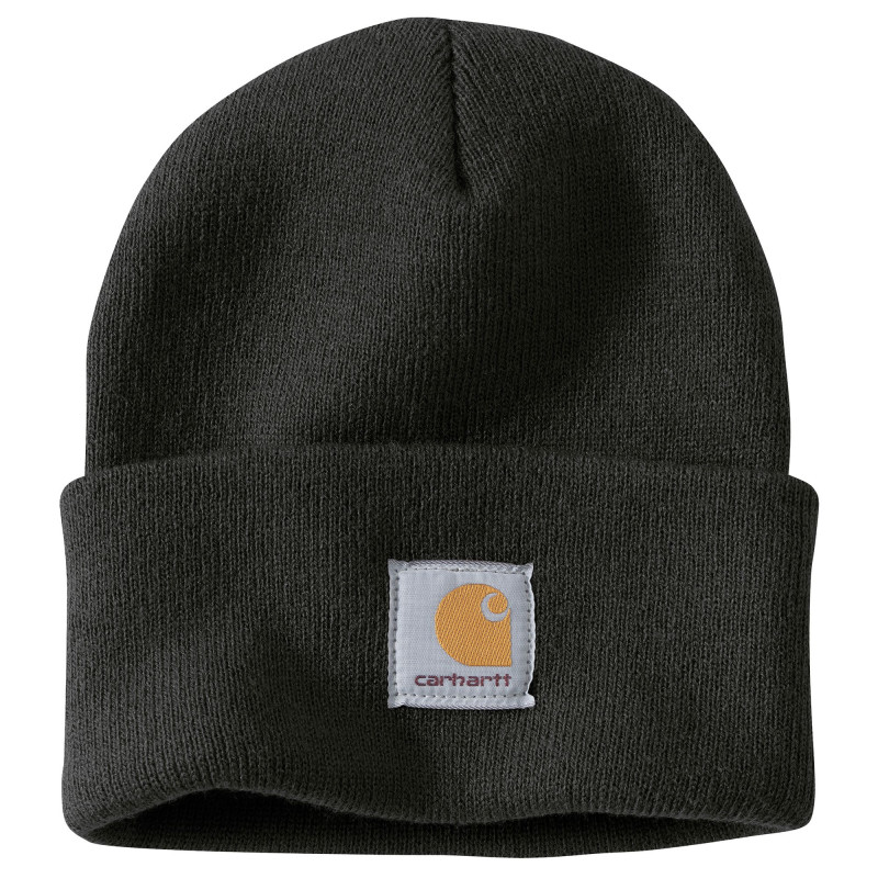 A18, ACRYLIC WATCH HAT, bonnet unisexe, Laine, acrylique, Carhartt, Visuel produit, Couleur - 001-BLK/Black (Noir)