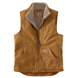 104277, WASHED DUCK LINED MOCK NECK VEST, Gilet sans manches, Toile Coton Sherpa, Carhartt,  , 211-BRN/ Brown (Marron)