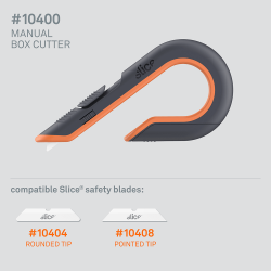 10400, BOX CUTTER M3P, Cutter manuel ,  Slice, 10404 (bout arrondi) ou 10408 (bout pointu)., orange